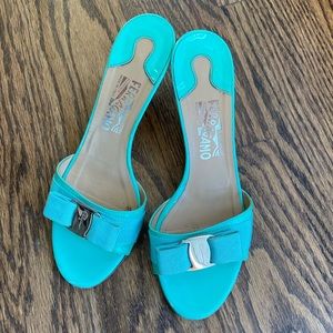 Salvatore Ferragamo Patent Bow Slide Sandal